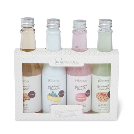 IDC INSTITUTE GOURMAND'S FAVORITES Комплект Душ гел, 200 мл + Пяна за вана, 200 мл + Лосион за тяло, 200 мл + Скраб за тяло, 200 мл