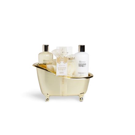 IDC INSTITUTE SCENTED GOLD BATHTUB Комплект Душ гел, 300 мл + Лосион за тяло, 300 мл + соли за вана, 150 г + гъба за баня, 15 г 