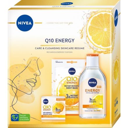 NIVEA Q10 ENERGY Комплект Дневен крем, 50 мл + Мицеларна вода, 400 мл + Маска за лице, 1 бр.