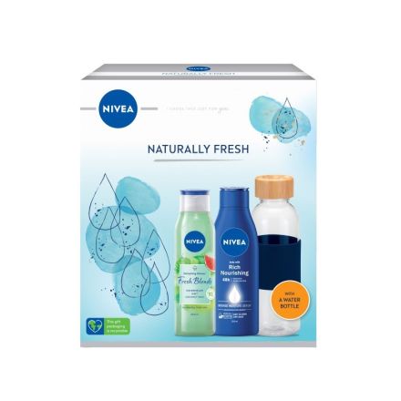 NIVEA  NATURALLY FRESH Комплект Мляко за тяло, 250 мл + Душ гел, 300 мл + бутилка