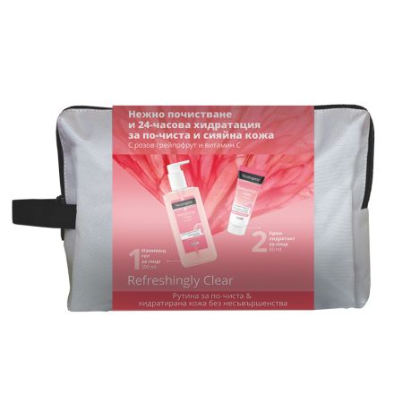 NEUTROGENA REFRESHINGLY CLEAR  Комплект Измиващ гел, 200 мл + Крем за лице, 50 мл + несесер