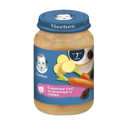 GERBER Пюре свинско със зеленчуци и сливи от 7-ия месец, 190 гр.