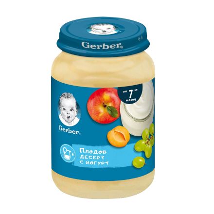 GERBER Пюре плодов десерт с йогурт от 7-ия месец, 190 гр.