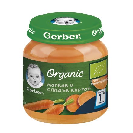 GERBER ОRGANIC Моето първо пюре Морков и сладък картоф 4+месеца, 125 г