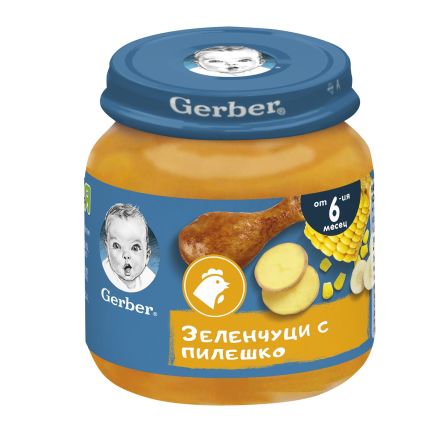 GERBER Пюре Зеленчуци с пилешко месо 6+месеца, 125 г