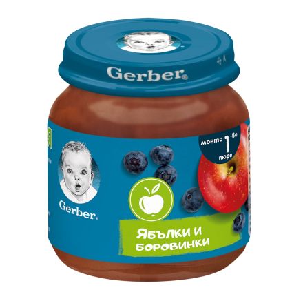 GERBER Моето първо пюре Ябълки и боровинки 4+месеца, 125 г