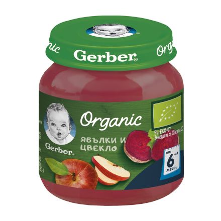 GERBER ОRGANIC Пюре ябълки и цвекло 6+месеца, 125 г