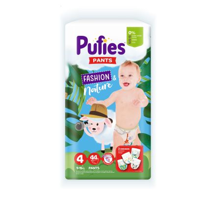 PUFIES PANTS FASHION&NATURE MAXI PACK Бебешки гащички за еднократна употреба Maxi размер 4, 9-15 кг, 44 бр