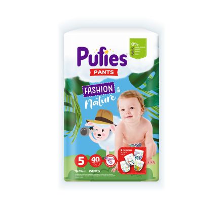 PUFIES PANTS FASHION&NATURE MAXI PACK Бебешки гащички за еднократна употреба Junior размер 5, 12-17 кг, 40бр