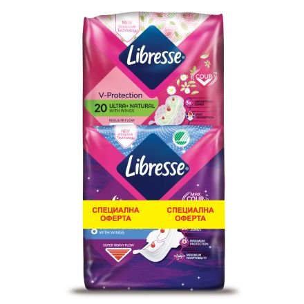 LIBRESSE ULTRA Промо пакет дамски превръзки дневни Aloe Vera DUO, 20 бр. + нощни превръзки, 8бр.