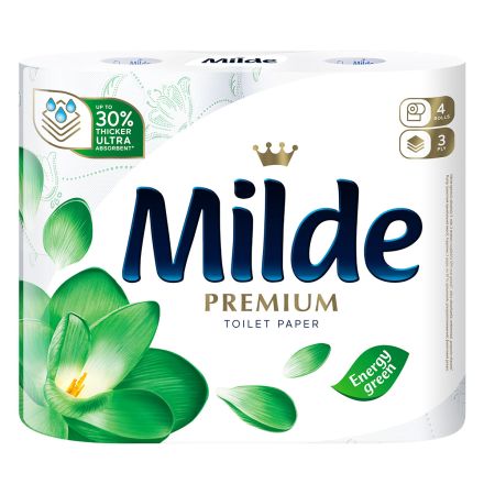 MILDE PREMIUM ULTRA SOFT Тоалетна хартия 3 пласта ENERGY GREEN, 4 бр.