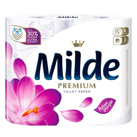 MILDE PREMIUM ULTRA SOFT Тоалетна хартия 3 пласта RELAX PURPLE, 4 бр.