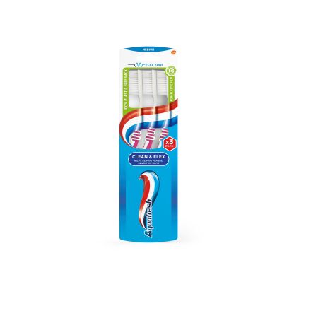 AQUAFRESH CLEAN & FLEX Четка за зъби Medium, 3 бр.