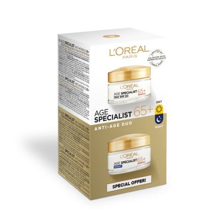 L'OREAL PARIS AGE SPECIALIST ANTI-WRINKLE 65+ Дуо пакет дневен крем за лице, 50мл+ нощен крем за лице, 50мл