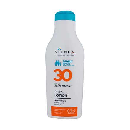VELNEA SUN CARE Слънцезащитен лосион за тяло за цялото семейство SPF 30, 400 мл