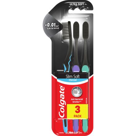 COLGATE SLIM SOFT Четка за зъби charcoal, 2+1 бр.