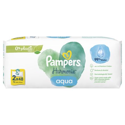 PAMPERS HARMONIE AQUA Бебешки мокри кърпички, 2x48 бр