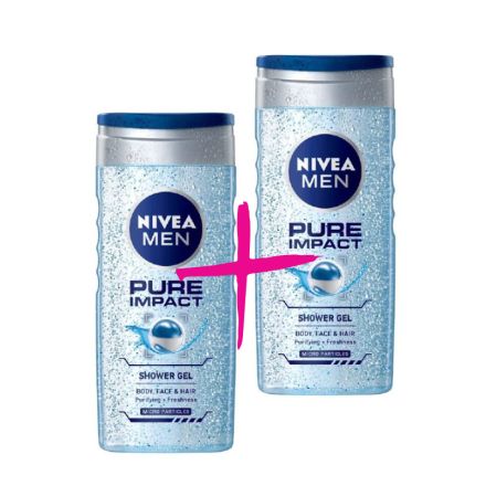 NIVEA MEN PURE IMPACT Душ гел, 2бр x 250 мл