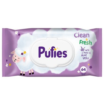 PUFIES CLEAN&FRESH Мокри кърпи с алое вера 64 бр