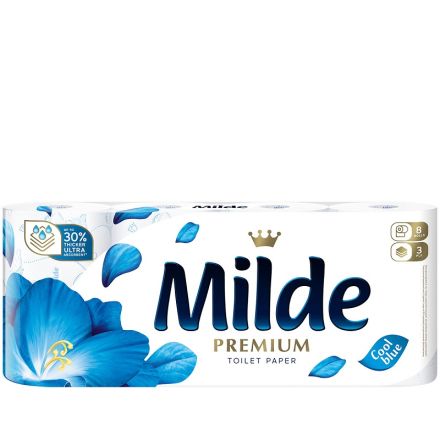 MILDE PREMIUM ULTRA SOFT Тоалетна хартия 3 пласта COOL BLUE, 8 бр.