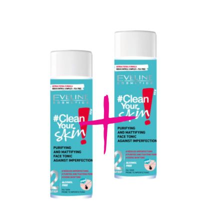 EVELINE CLEAN YOUR SKIN Почистващ и матиращ тоник против несъвършенства, 2бр x 225 мл.