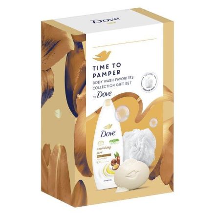 DOVE NOURISHING Комплект Сапун, 90 г + Душ гел, 250 мл + Гъба за баня, 1 бр.
