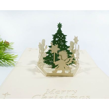 KIRIORI POP-UP Поздравителна картичка "Елха с ангелчета", 1бр