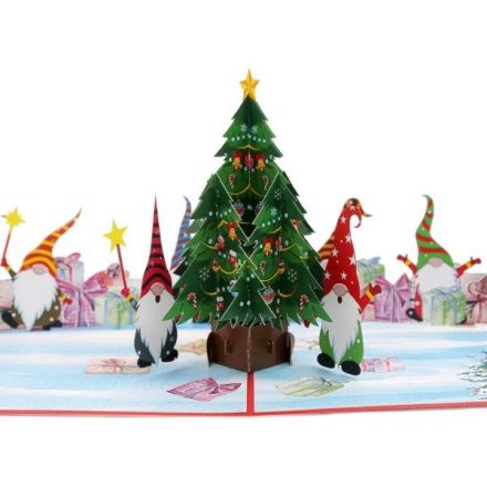 KIRIORI POP-UP Поздравителна картичка "Джуджета с елха" , 1 бр