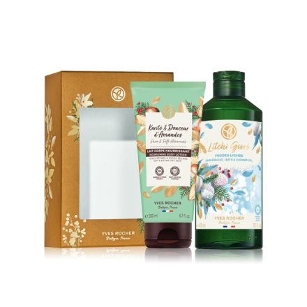 YVES ROCHER Комплект Личи Душ гел, 400 мл +Лосион Карите 200 мл + Кутия