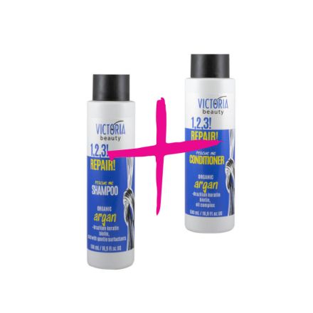 VICTORIA BEAUTY 1,2,3! REPAIR! Шампоан за увредена коса, 500мл + Балсам за увредена коса, 500мл