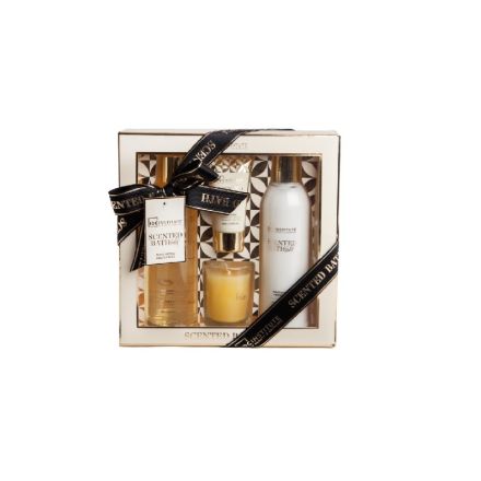 IDC SCENTED GOLD Комплект Душ гел, 240 мл + Лосион за тяло, 240 мл +  Скраб за тяло, 30 мл + Свещ, 50 г