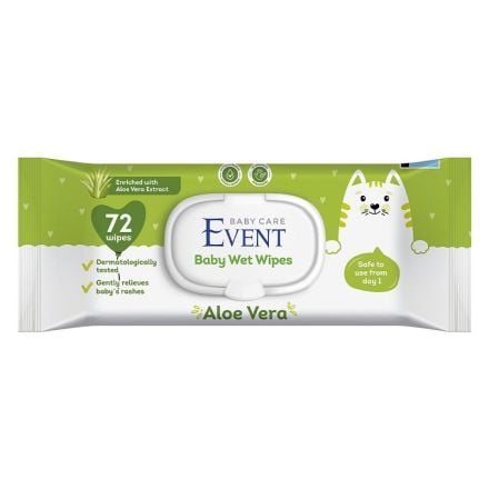 EVENT BABY Влажни кърпи с екстракт от Алое вера, 72 бр.