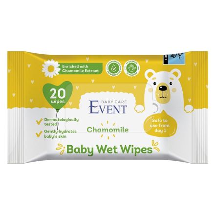 ЕVENT BABY Бебешки мокри кърпички с Лайка, 20 бр