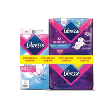 LIBRESSE Промо пакет Дамски превръзки Goodnight duo, 16 бр.+ Ежедневни превръзки Normal, 20 бр.