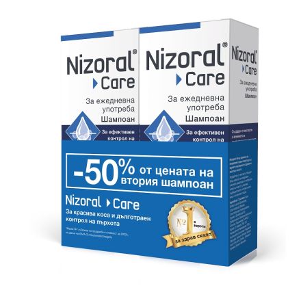 NIZORAL CARE Комплект шампоан за ежедневна употреба за контрол на пърхота, 2бр *200 мл.