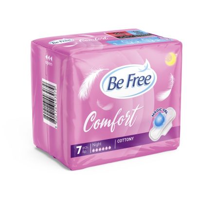 BE FREE COMFORT Дамски нощни превръзки с памучно покритие, 7 бр.