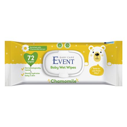 EVENT BABY Влажни кърпи с екстракт от лайка, 72 бр.