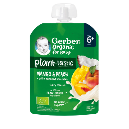 GERBER Organic Пауч Кокос, Манго и Праскова 6+м 80г, Био