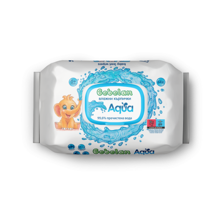 BEBELAN Влажни кърпи Aqua 99,6 %  пречистена вода, 64 бр