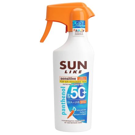 SUN LIKE PANTHENOL FAMILY SENSITIVE Слънцезащитно спрей мляко SPF 50+, 250МЛ