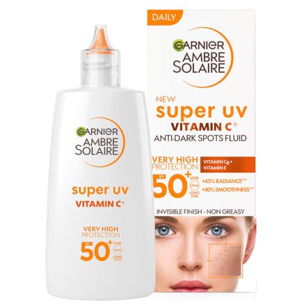 GARNIER AMBRE SOLAIRE Слънцезащитен дневен флуид против тъмни петна с Вит. С* SPF50+, 40 мл