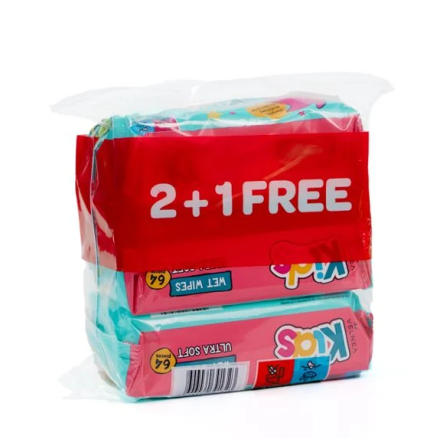 VELNEA Детски мокри кърпички, 64бр./ 2+1