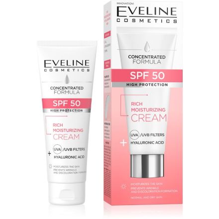 EVELINE Хидратиращ крем за лице с хиалуронова киселина SPF 50, 30 мл.