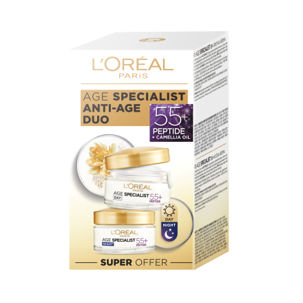 L'OREAL PARIS AGE SPECIALIST 55+ Дуо пакет дневен крем за лице 50мл + нощен крем за лице 50мл