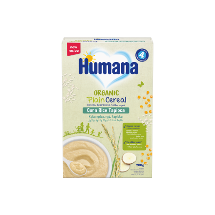 HUMANA БИО Безмлечна каша с Тапиока, ориз, царевица след 4ти месец, 200g