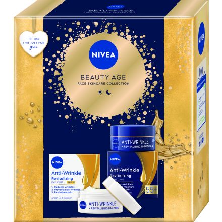 NIVEA BEAUTIFUL AGE Комплект  Дневен крем против бръчки  55+, 50 мл + Нощен крем против бръчки  55+, 50 мл