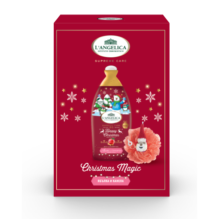 L'ANGELICA CHRISTMAS MAGIC Комплект Ябълка и канела (Душ гел/пяна за вана 500мл + Коледна гъба за баня 40гр.)