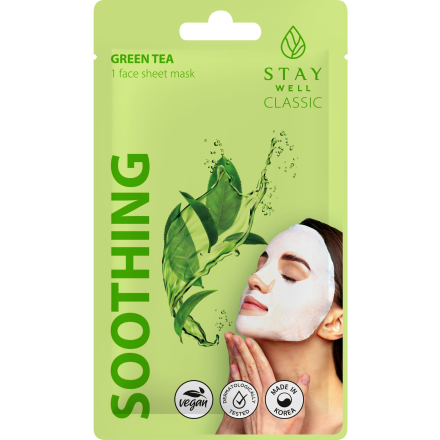 STAY Well Classic GREEN TEA Soothing Шийт маска за лице Зелен чай, 22гр