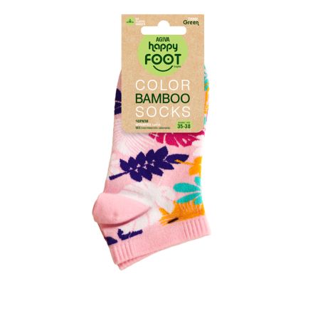 HAPPY FOOTTOPIA ЧОРАПИ Чорапи къс конч бамбук розов цветя 35-38, 1 чифт