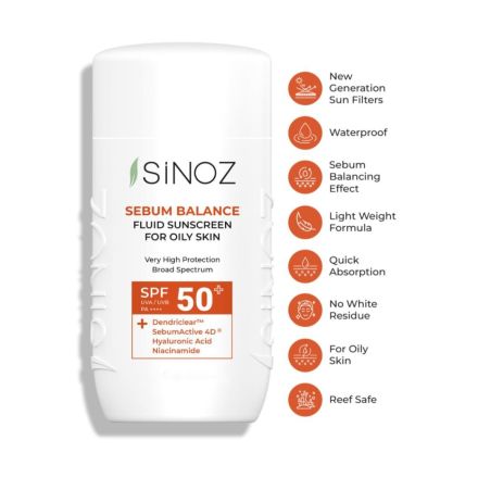 SINOZ Слънцезащитен флуид подходящ за мазна кожа  SPF50+, 50 мл